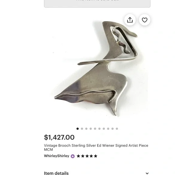 Vintage Brooch Sterling Silver Ed Wiener Signed Artist Piece modernist dancer - Picture 3 of 14